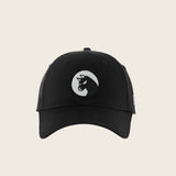 Bad Dog — black six-panel cap, front view with the snarling dog badge embroidered in white