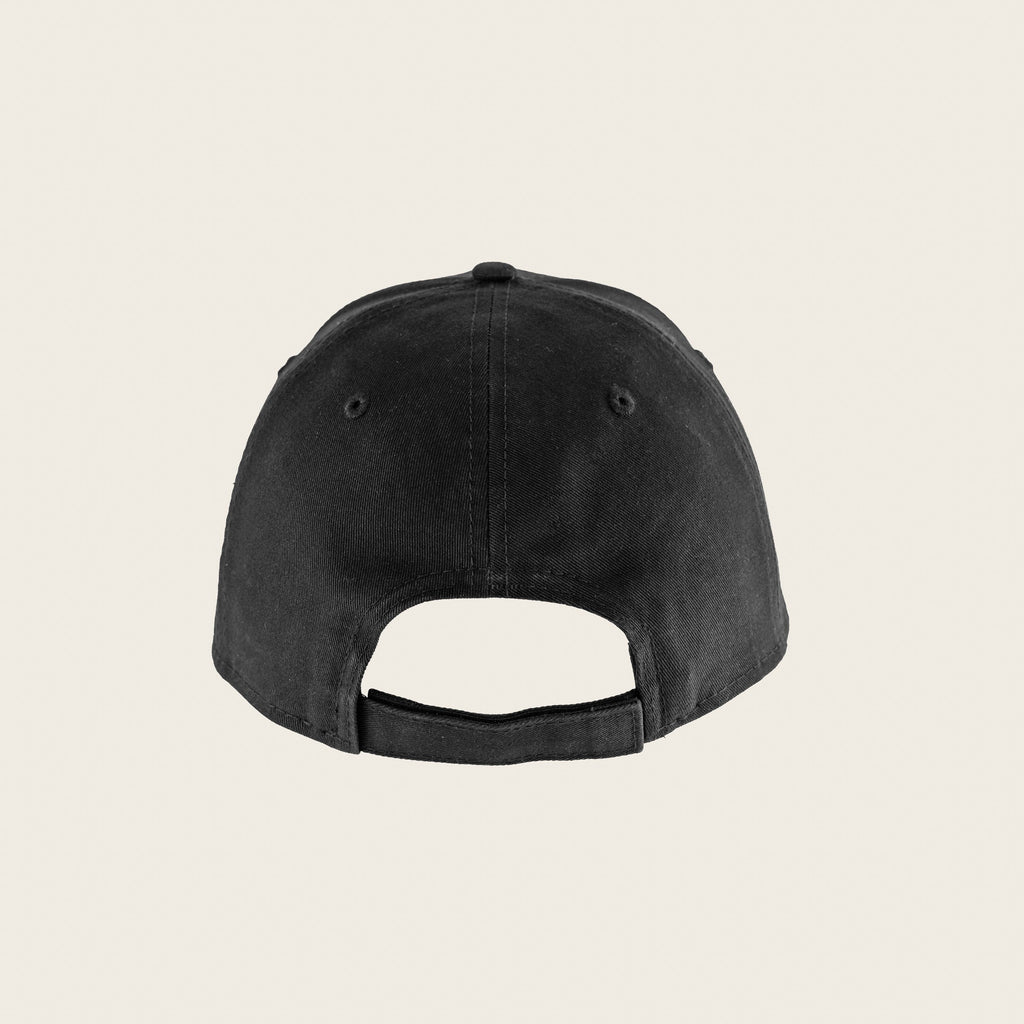 Bad Cat — black six-panel cap, back view with adjustable hook-and-loop closure