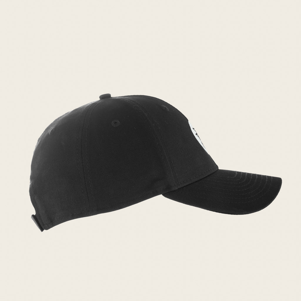 Bad Cat — black six-panel cap, right side profile