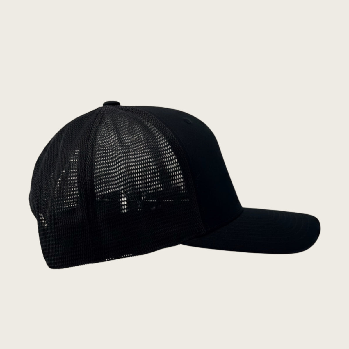 Bad Dog mesh-back trucker cap in black, right side view