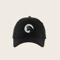 Bad Dog — black six-panel cap, front view with the snarling dog badge embroidered in white