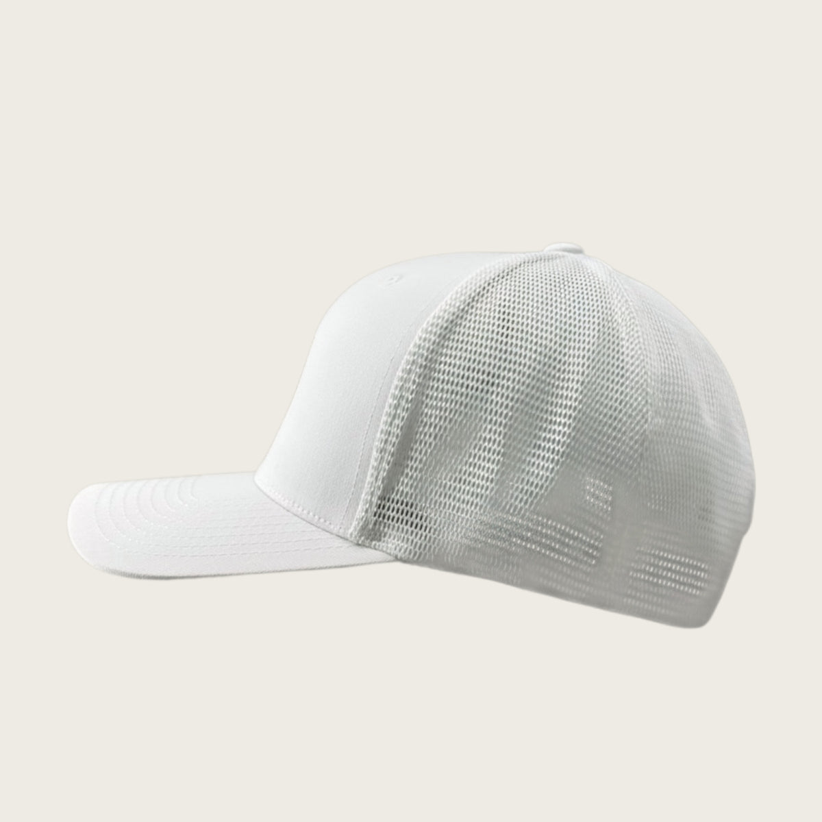 Good Cat mesh-back trucker cap in white, left side view