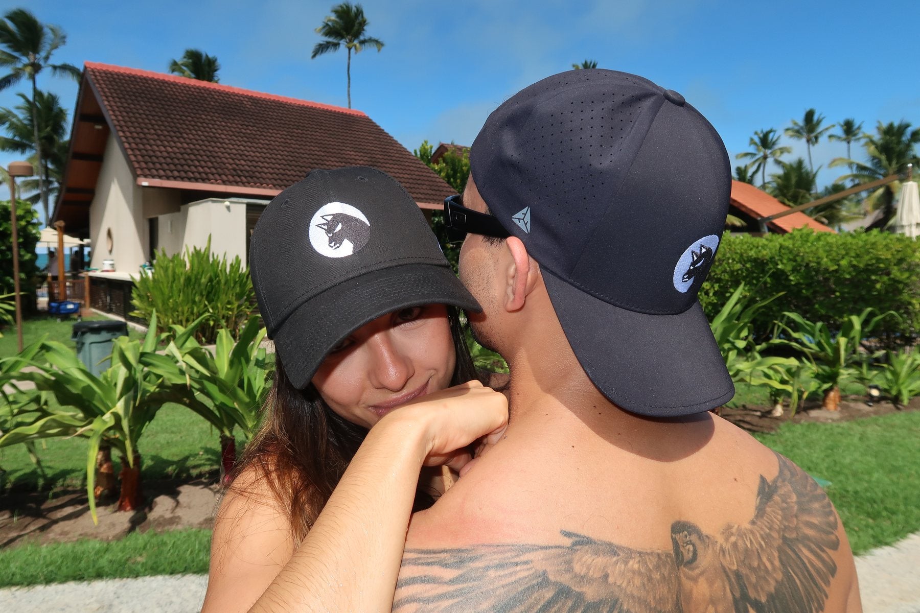Bad Dog cap in black, worn in the sun